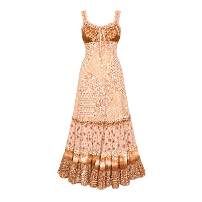 French 90's Bohemian Patchwork Maxi Dress