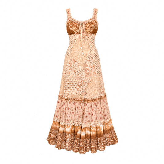 French 90's Bohemian Patchwork Maxi Dress