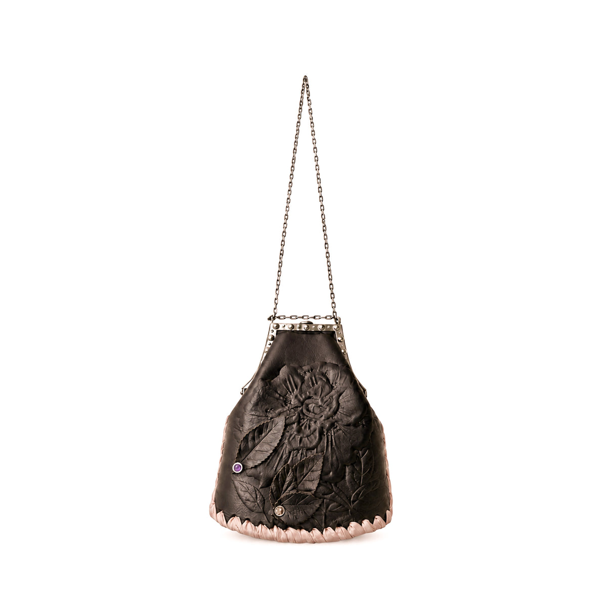 Valentino 2000s Dark Romance Floral Leather Chain Bag