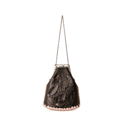 Valentino 2000s Dark Romance Floral Leather Chain Bag