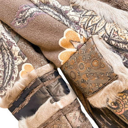 Italian Designer 90's Boho Brocade & Fur Coat
