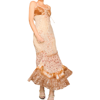 French 90's Bohemian Patchwork Maxi Dress
