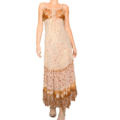 French 90's Bohemian Patchwork Maxi Dress