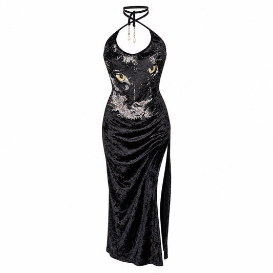Italian Designer 1990s Black Panther Dress