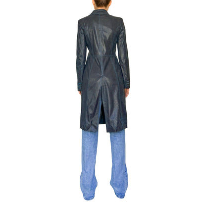 Plein Sud 2000s Midnight Faux Python Leather Coat
