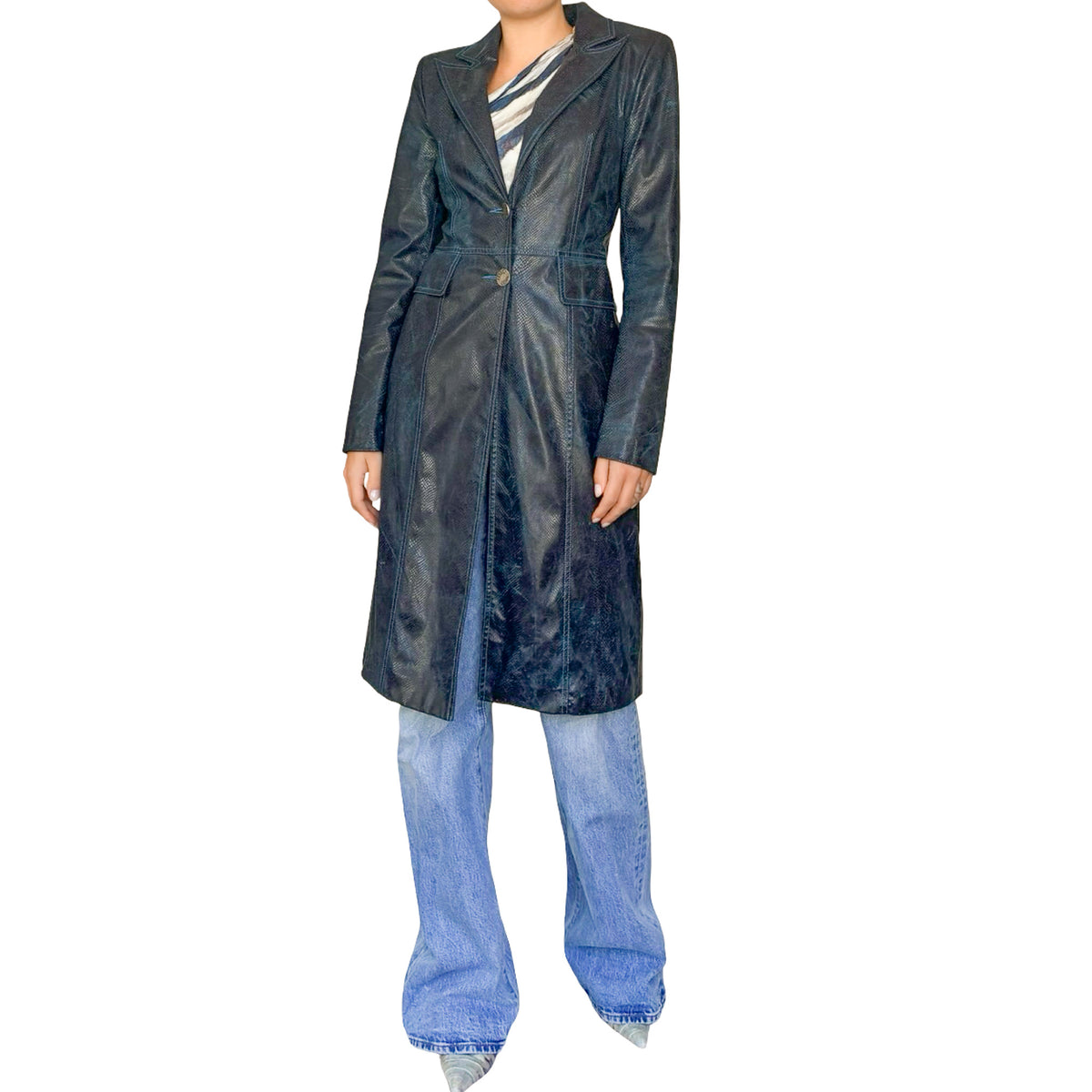 Plein Sud 2000s Midnight Faux Python Leather Coat