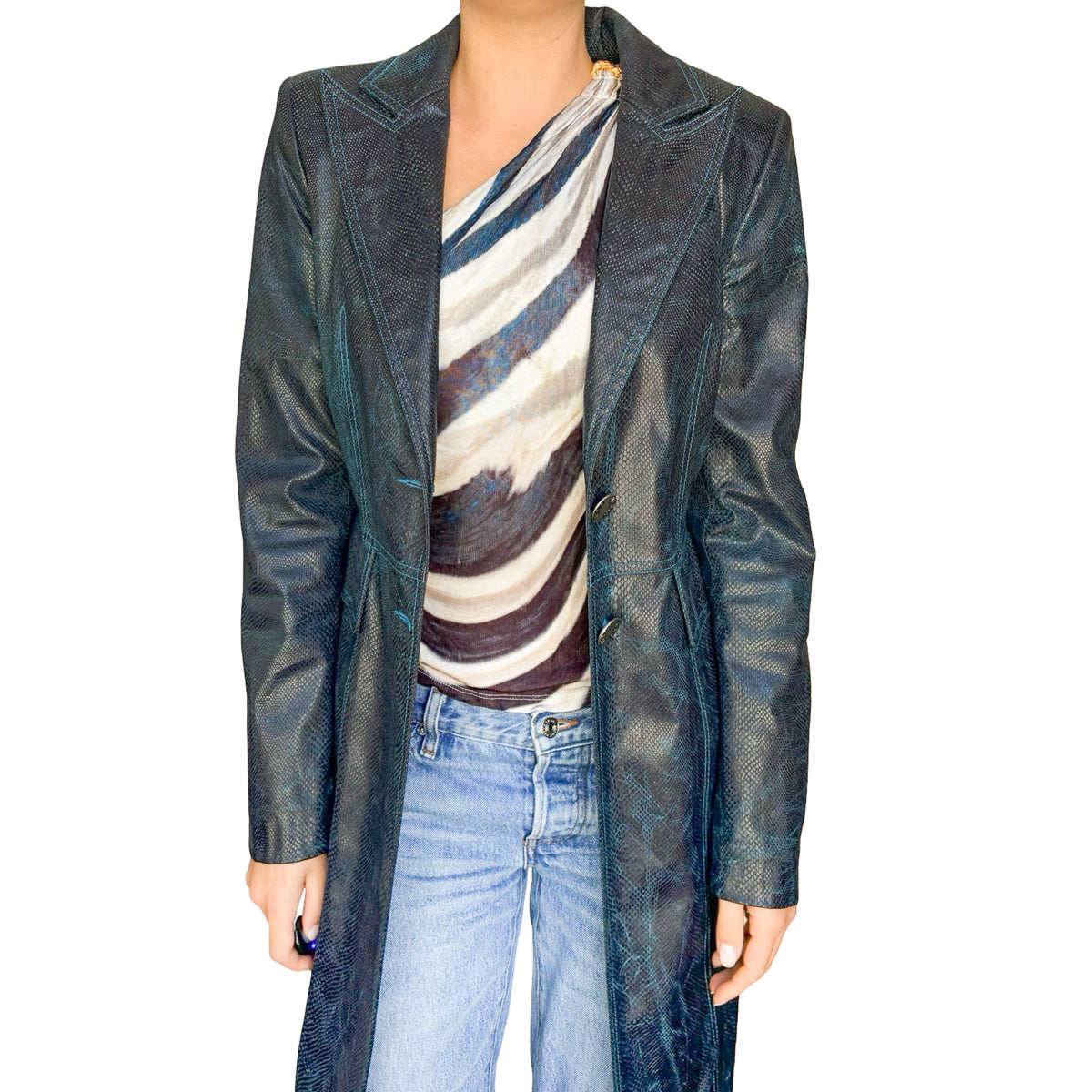 Plein Sud 2000s Midnight Faux Python Leather Coat
