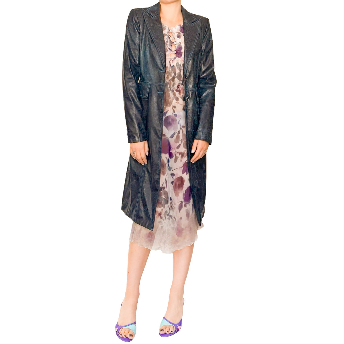 Plein Sud 2000s Midnight Faux Python Leather Coat