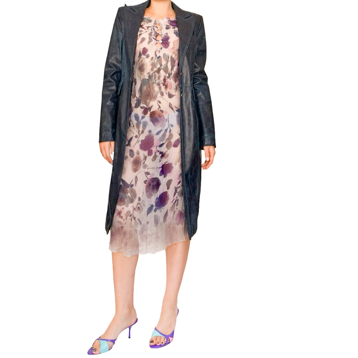 Plein Sud 2000s Midnight Faux Python Leather Coat