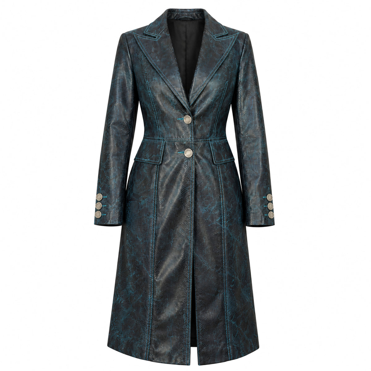 Plein Sud 2000s Midnight Faux Python Leather Coat
