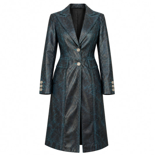 Plein Sud 2000s Midnight Faux Python Leather Coat