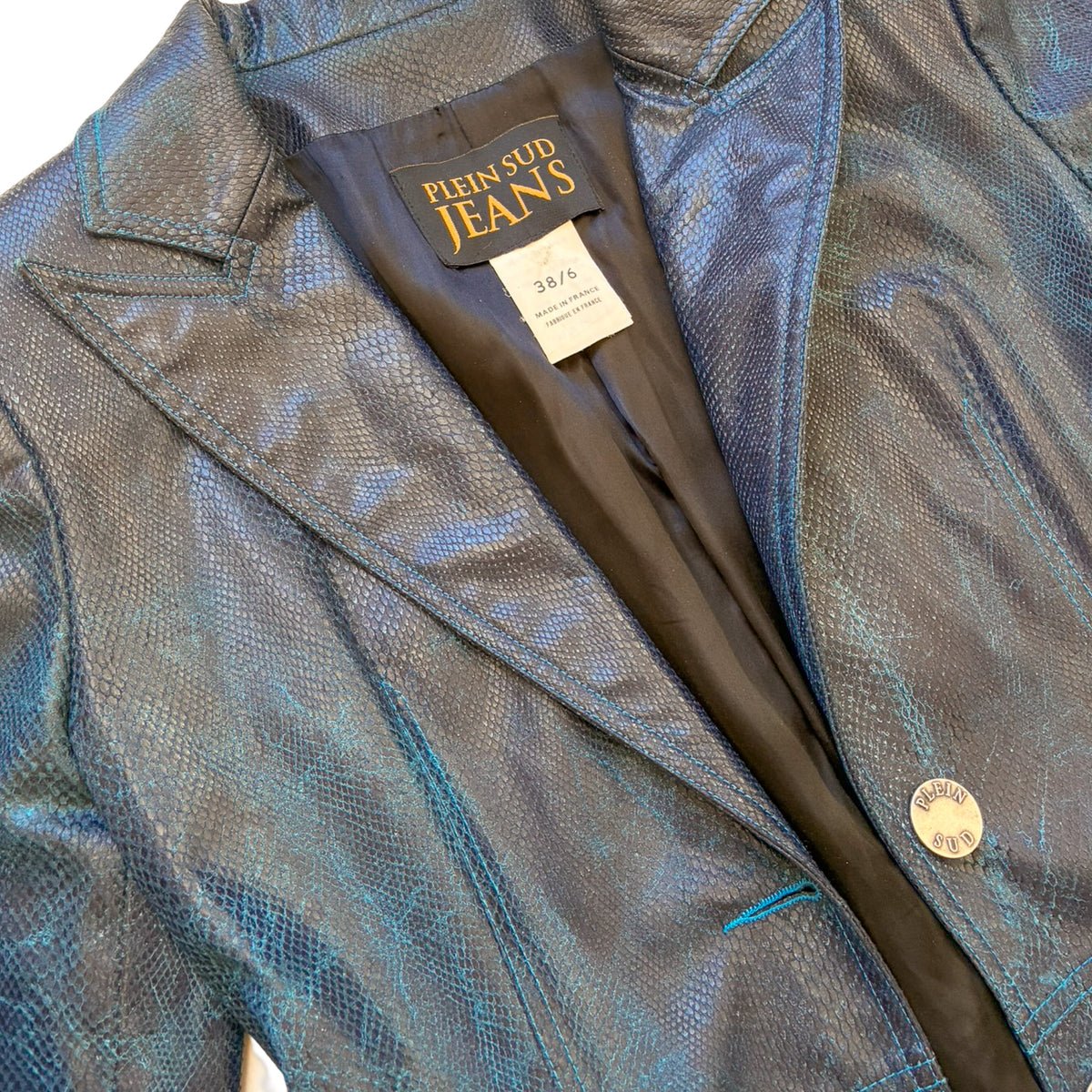 Plein Sud 2000s Midnight Faux Python Leather Coat
