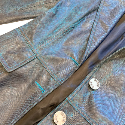 Plein Sud 2000s Midnight Faux Python Leather Coat