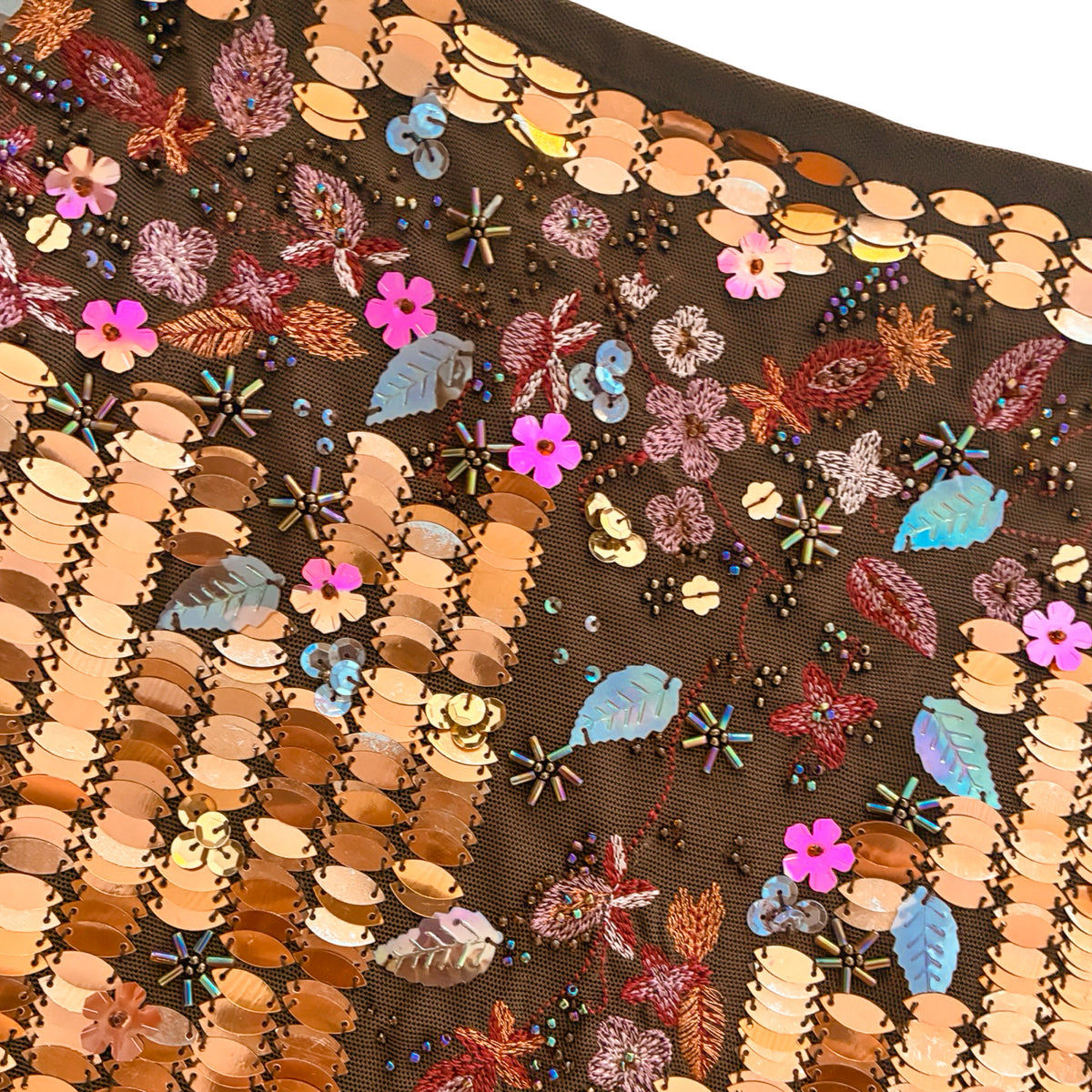 Press&Bastyan 2000 Bronze Garden Embroidered Midi Skirt