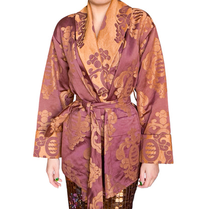 Handmade 70's Raw Silk Jacquard Kimono
