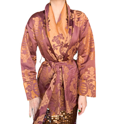 Handmade 70's Raw Silk Jacquard Kimono