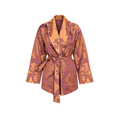 Handmade 70's Raw Silk Jacquard Kimono