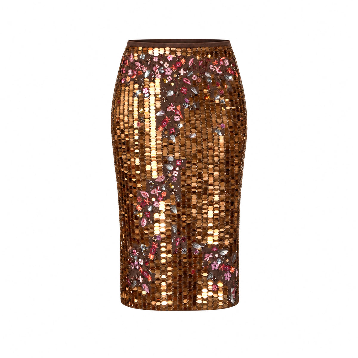Press&Bastyan 2000 Bronze Garden Embroidered Midi Skirt