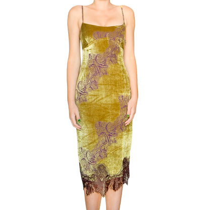 Press&Bastyan 90's Chartreuse Silk Velvet Dress