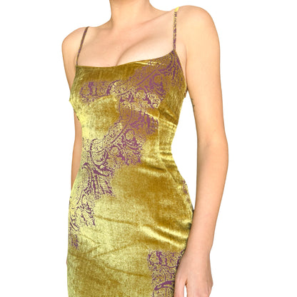 Press&Bastyan 90's Chartreuse Silk Velvet Dress