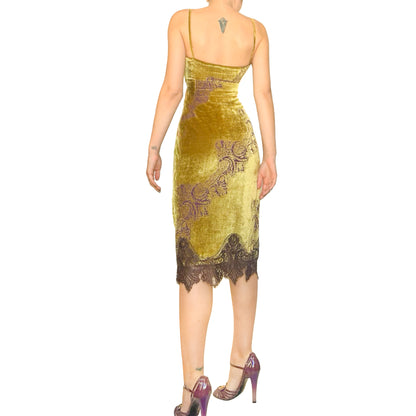 Press&Bastyan 90's Chartreuse Silk Velvet Dress