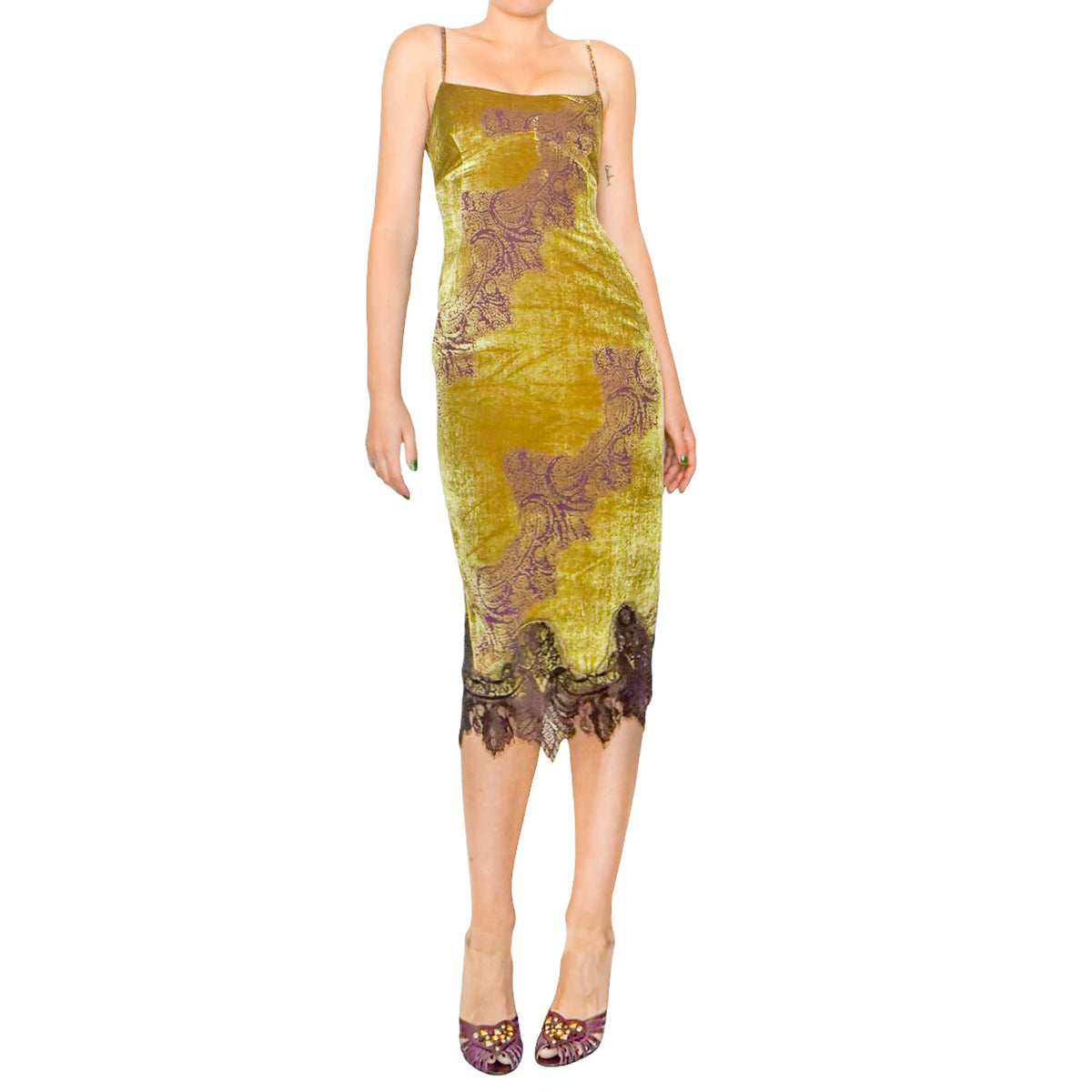 Press&Bastyan 90's Chartreuse Silk Velvet Dress