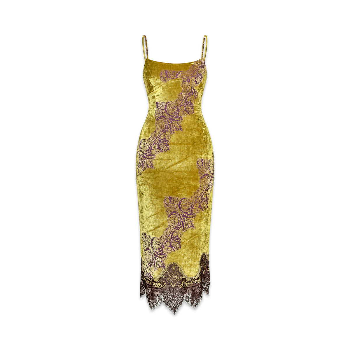 Press&Bastyan 90's Chartreuse Silk Velvet Dress
