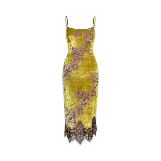 Press&Bastyan 90's Chartreuse Silk Velvet Dress