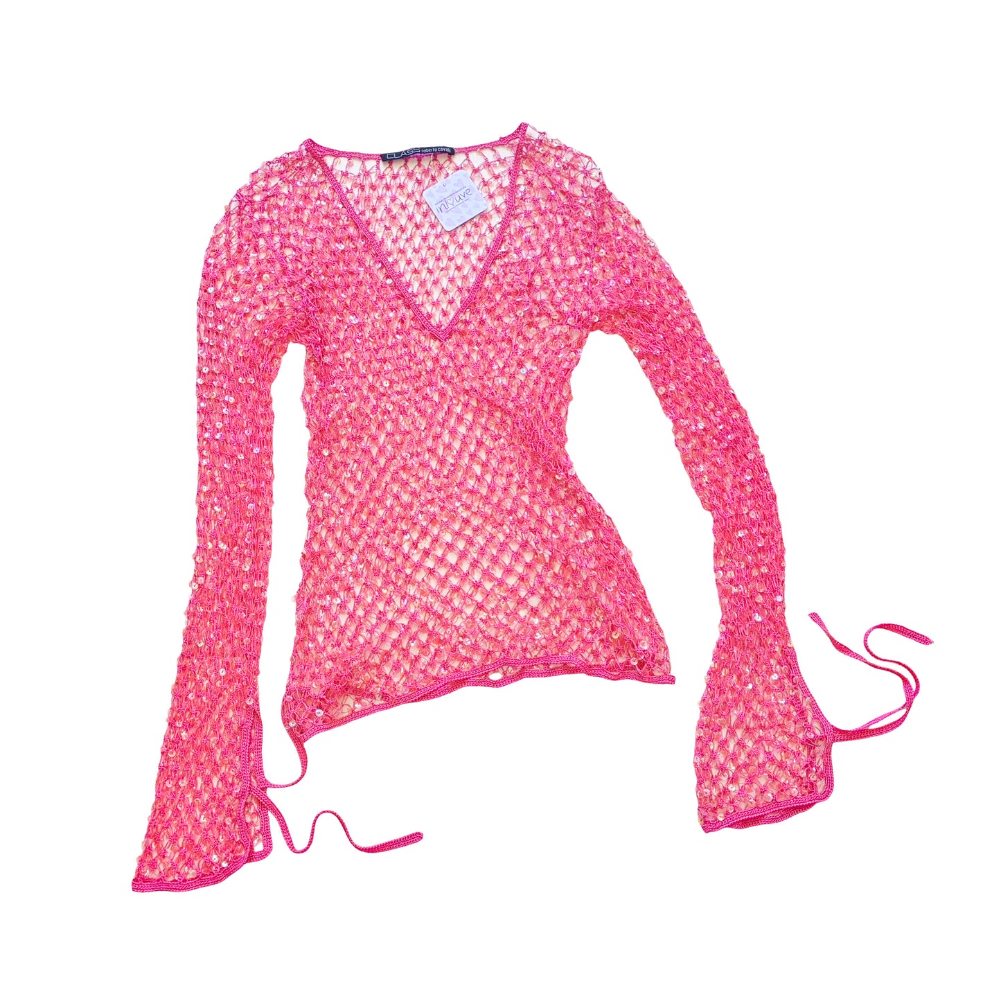 Roberto Cavalli Y2K Barbie Crochet Sequined Top