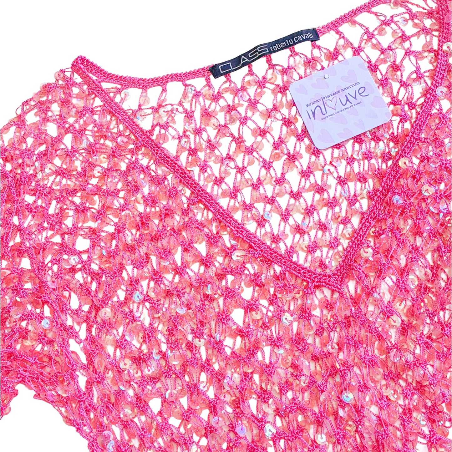 Roberto Cavalli Y2K Barbie Crochet Sequined Top