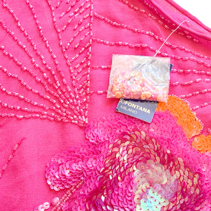 Italian  Designer 90S  Pink Silk Beaded Flower Skirt