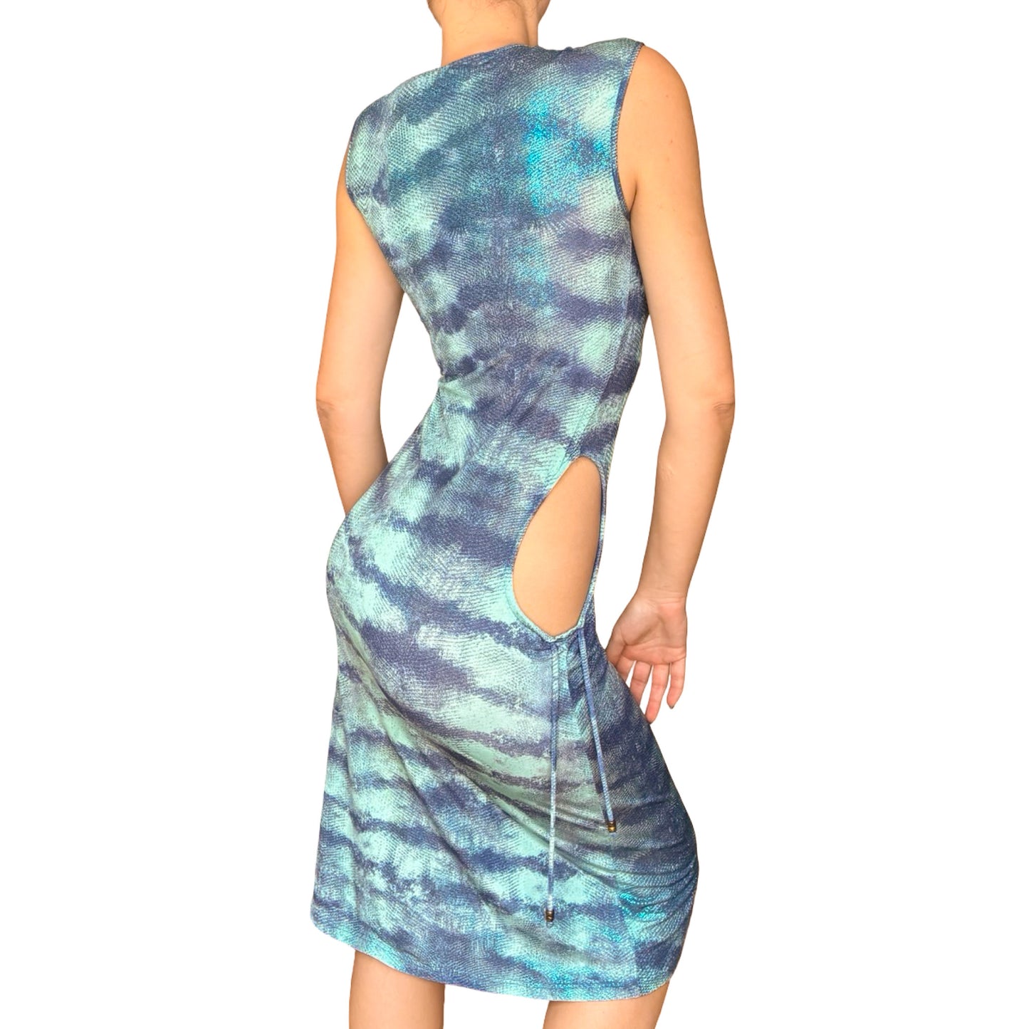 Roberto Cavalli 1999 Aquatic Shimmer Cutout Dress - documented