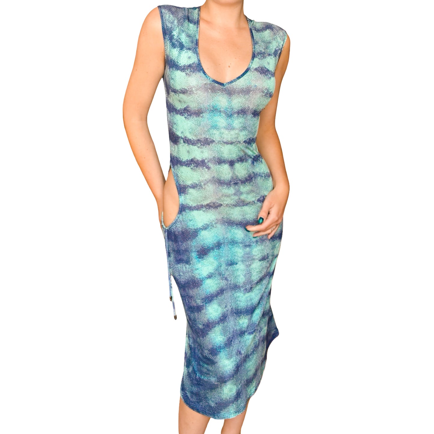 Roberto Cavalli 1999 Aquatic Shimmer Cutout Dress - documented