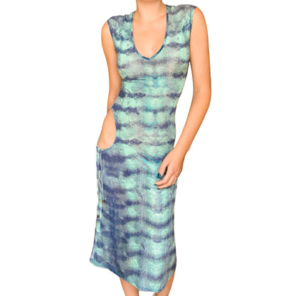 Roberto Cavalli 1999 Aquatic Shimmer Cutout Dress - documented