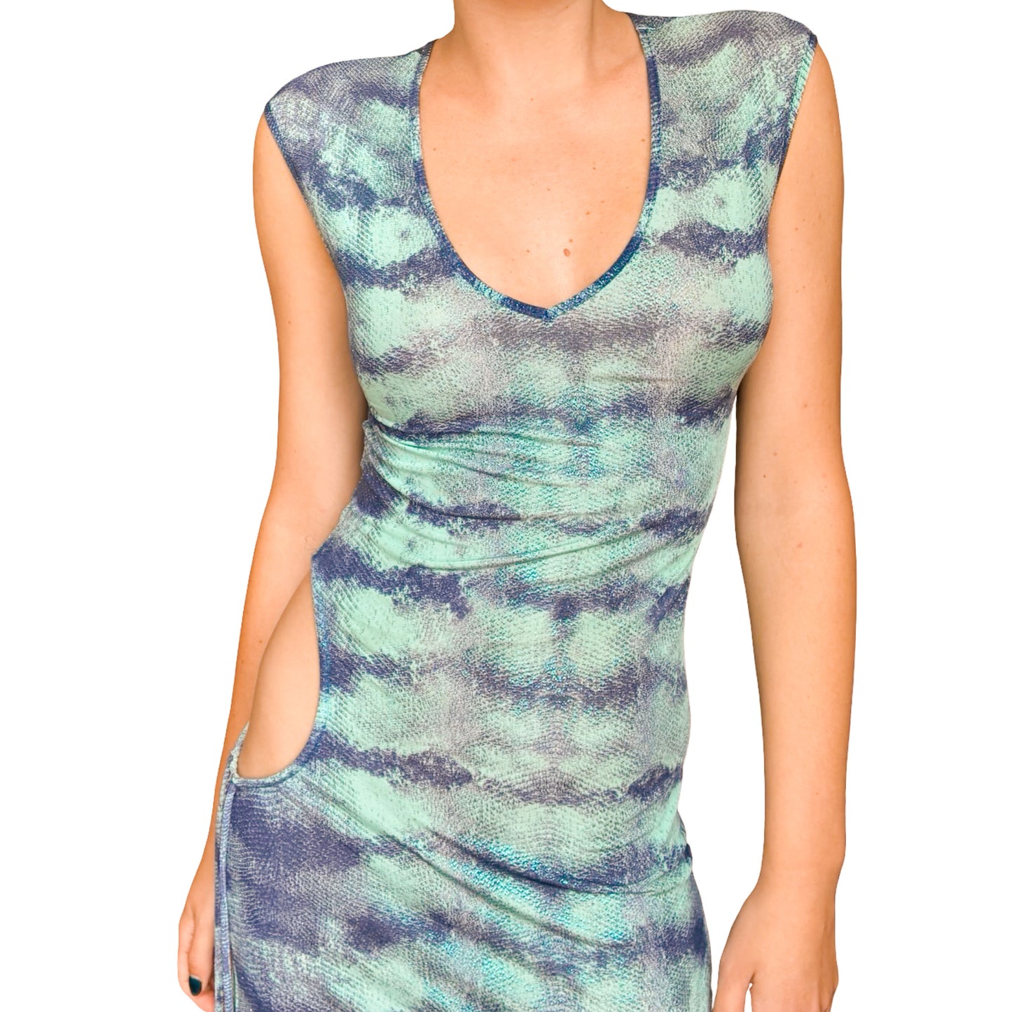 Roberto Cavalli 1999 Aquatic Shimmer Cutout Dress - documented