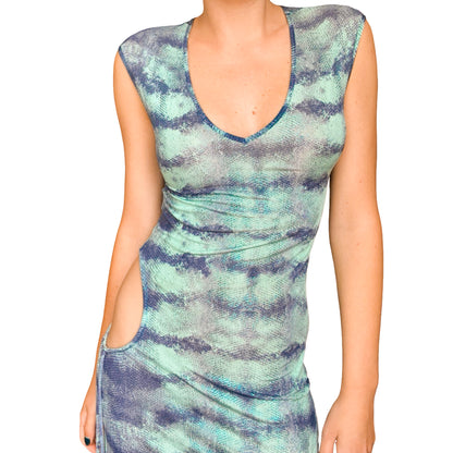 Roberto Cavalli 1999 Aquatic Shimmer Cutout Dress - documented
