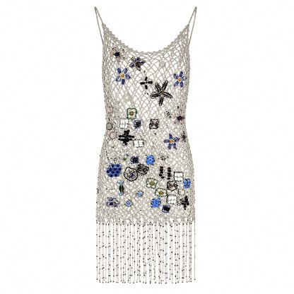 Italian Handmade 90s Jewelled Crochet Open-Back Top