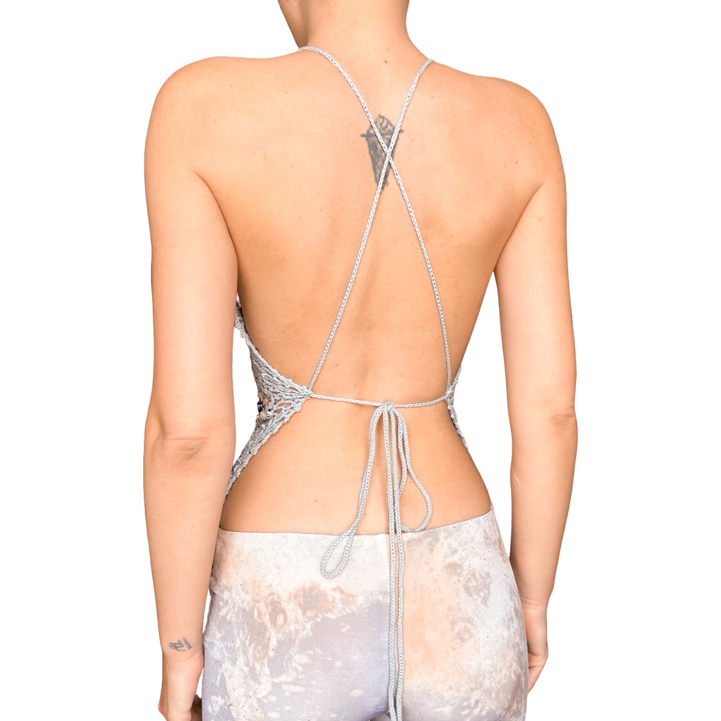 Italian Handmade 90s Jewelled Crochet Open-Back Top