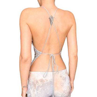 Italian Handmade 90s Jewelled Crochet Open-Back Top