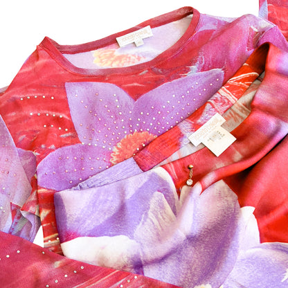 Roberto Cavalli 2000 Floral Swarovski Mesh & Silk Skirt Set
