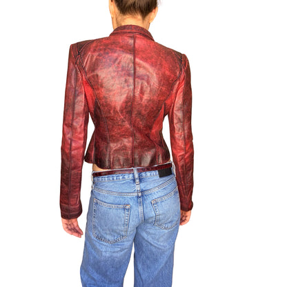 Roberto Cavalli 2001 Burnished Red Leather Hook Jacket