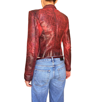Roberto Cavalli 2001 Burnished Red Leather Hook Jacket