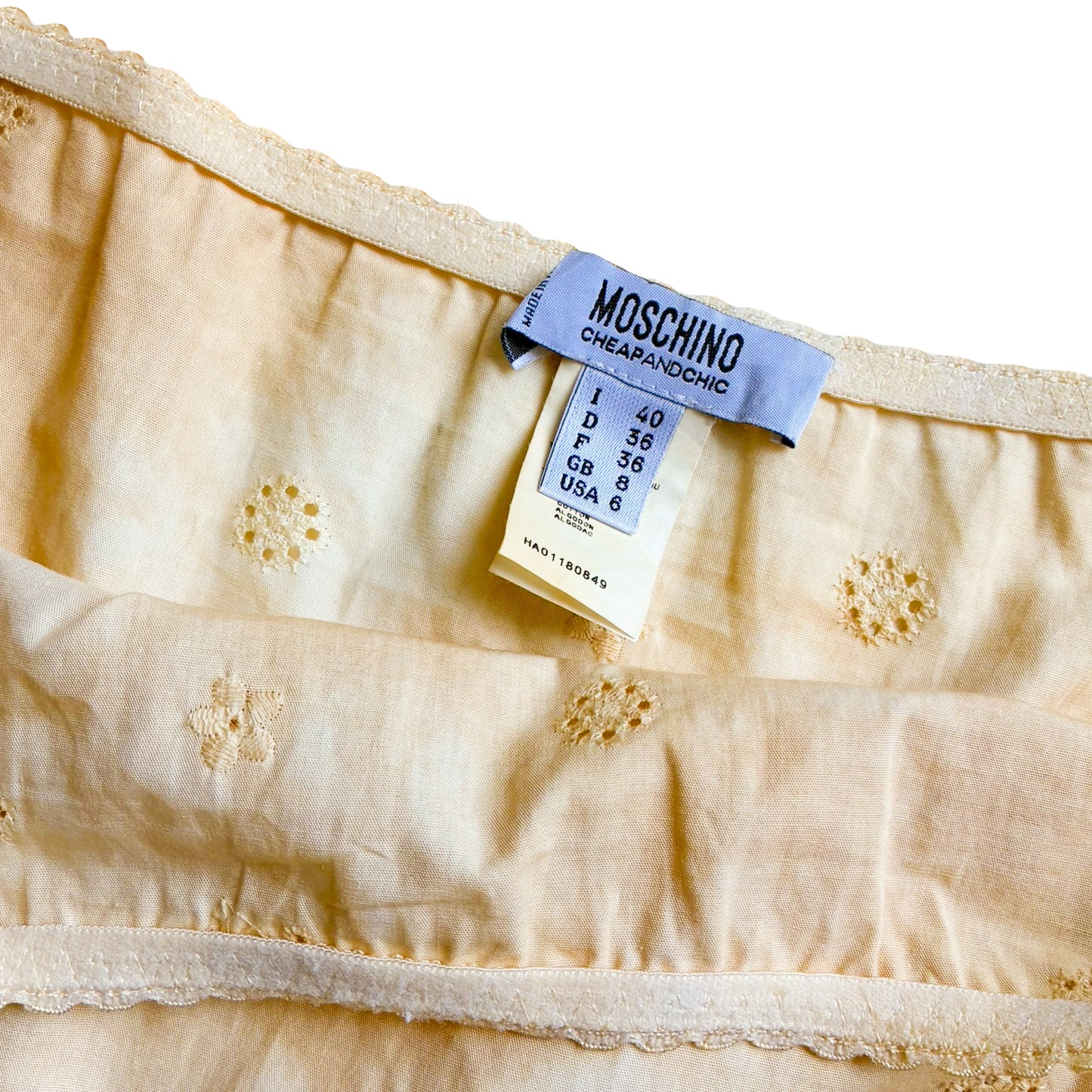 Moschino 2002 Ivory Eyelet Ruffle Skirt - Runway