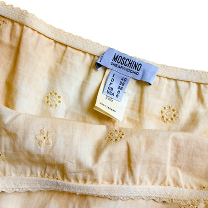 Moschino 2002 Ivory Eyelet Ruffle Skirt - Runway