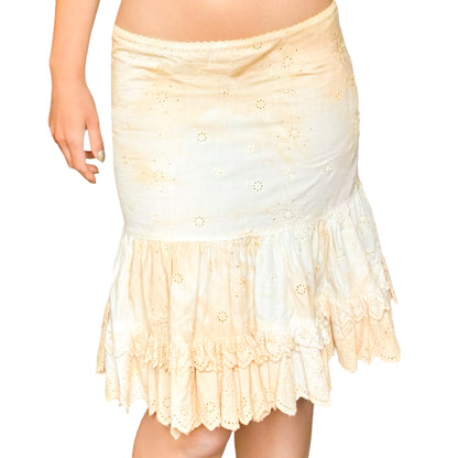 Moschino 2002 Ivory Eyelet Ruffle Skirt - Runway