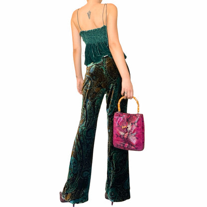 Roberto Cavalli 2000s Silk Velvet Paisley Wide-Leg Pants
