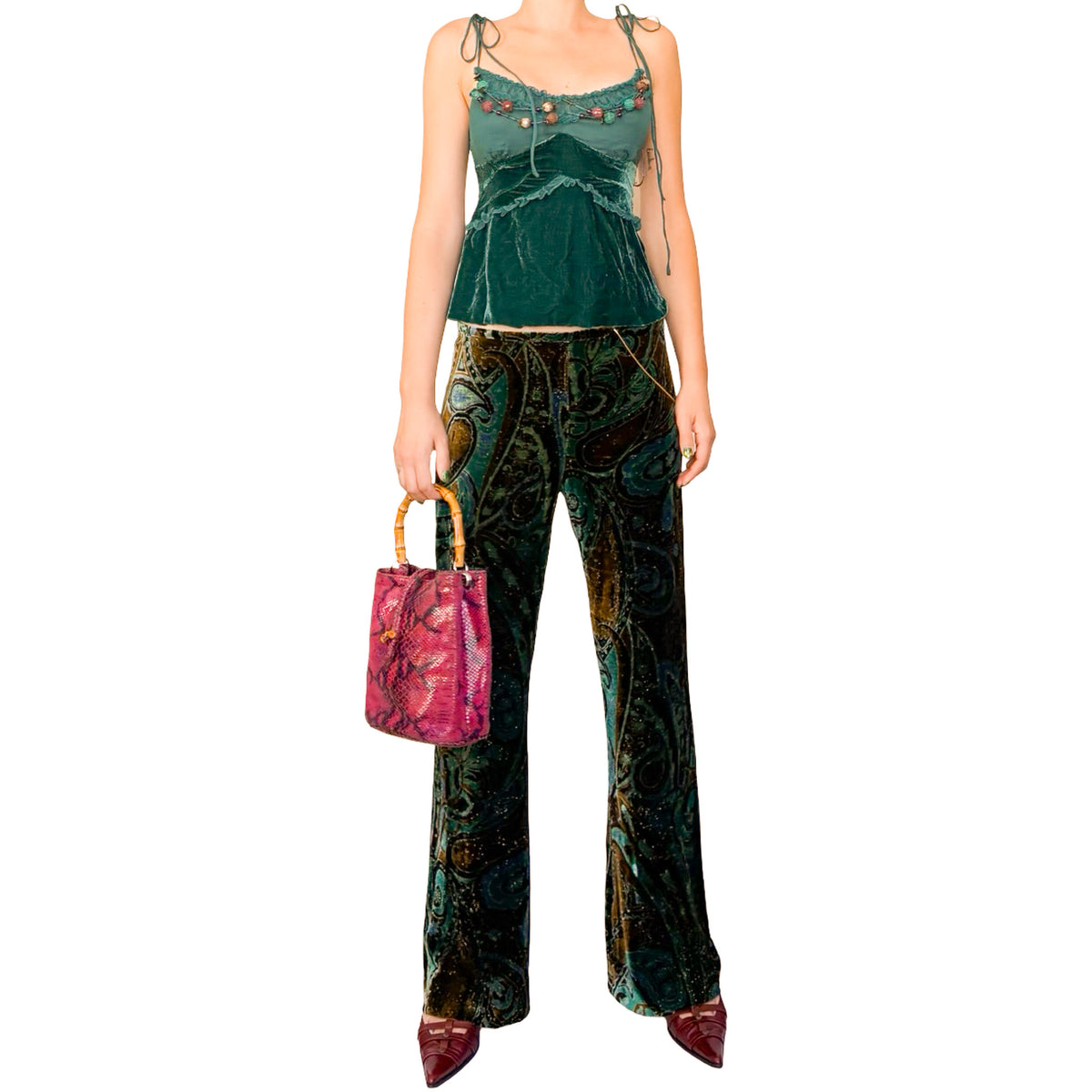 Roberto Cavalli 2000s Silk Velvet Paisley Wide-Leg Pants