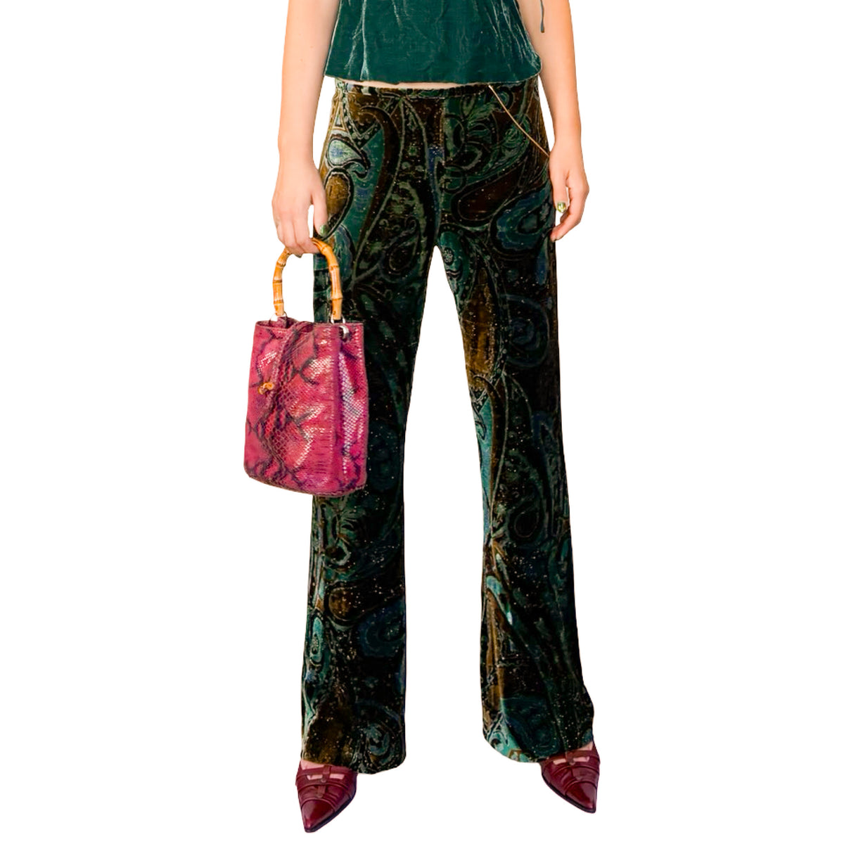 Roberto Cavalli 2000s Silk Velvet Paisley Wide-Leg Pants