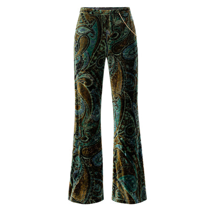 Roberto Cavalli 2000s Silk Velvet Paisley Wide-Leg Pants