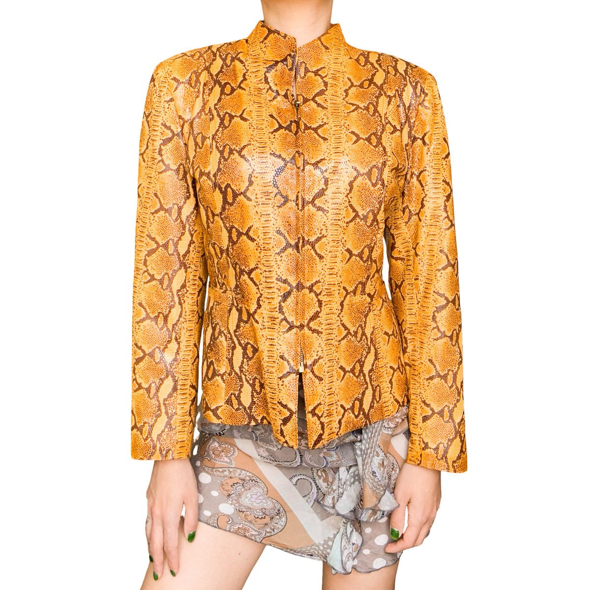 Spanish Designer VTG Python-Effect Patent Leather Jacket